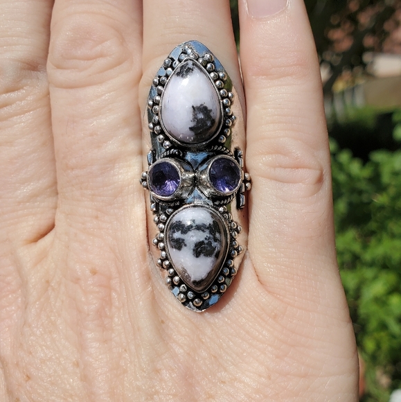 New Zebra Jasper and Amethyst 925 Silver Statement Ring. - Picture 12 of 16